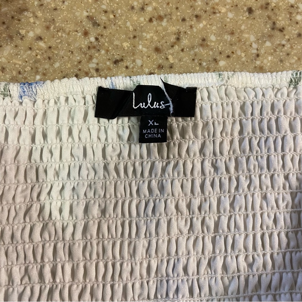 NWOT Lulus White and Blue Floral Puff Sleeve Mini Dress - Picture 6 of 7